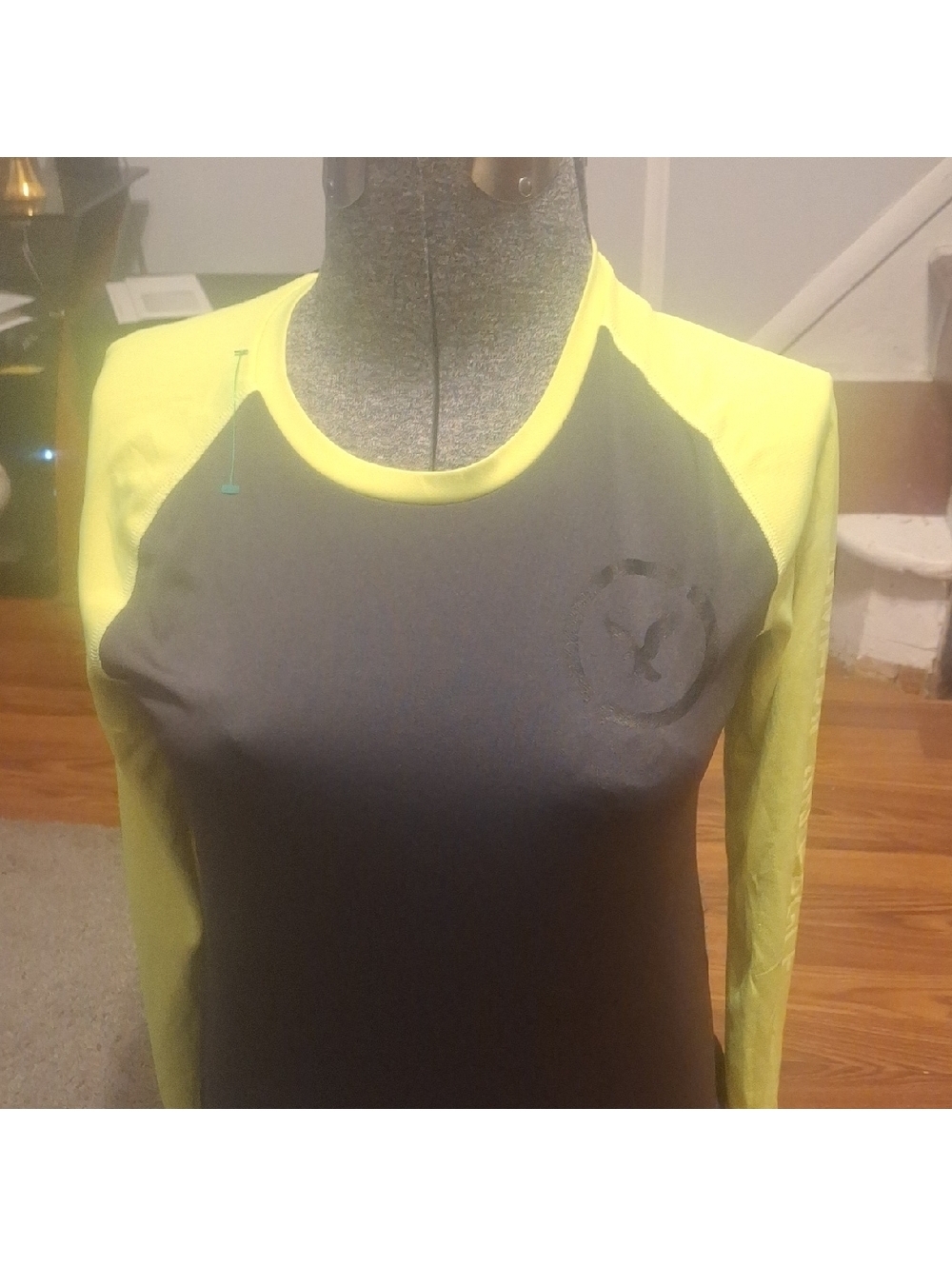 Gray and Neon Yellow Long Sleeve Athletic Top